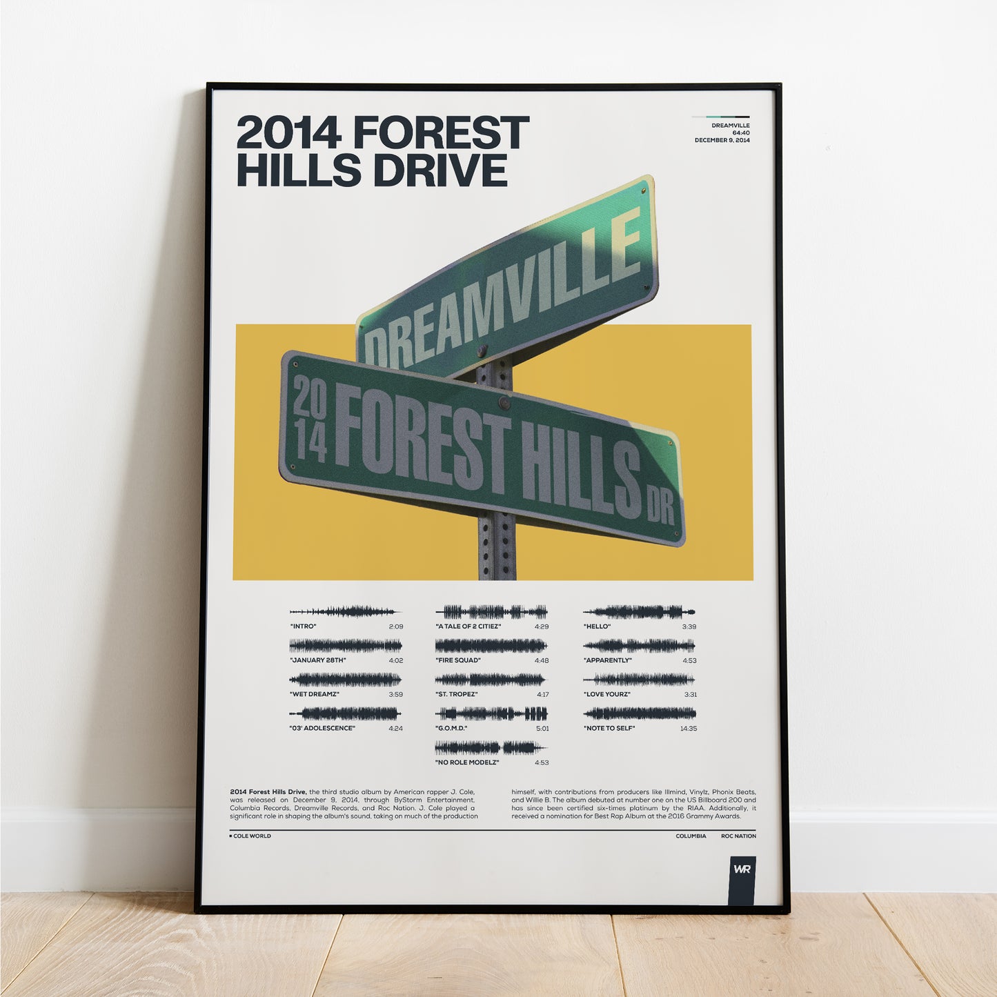 2014 Forest Hills Drive J Cole Soundwave Art - St Tropez Sun Yellow poster black frame