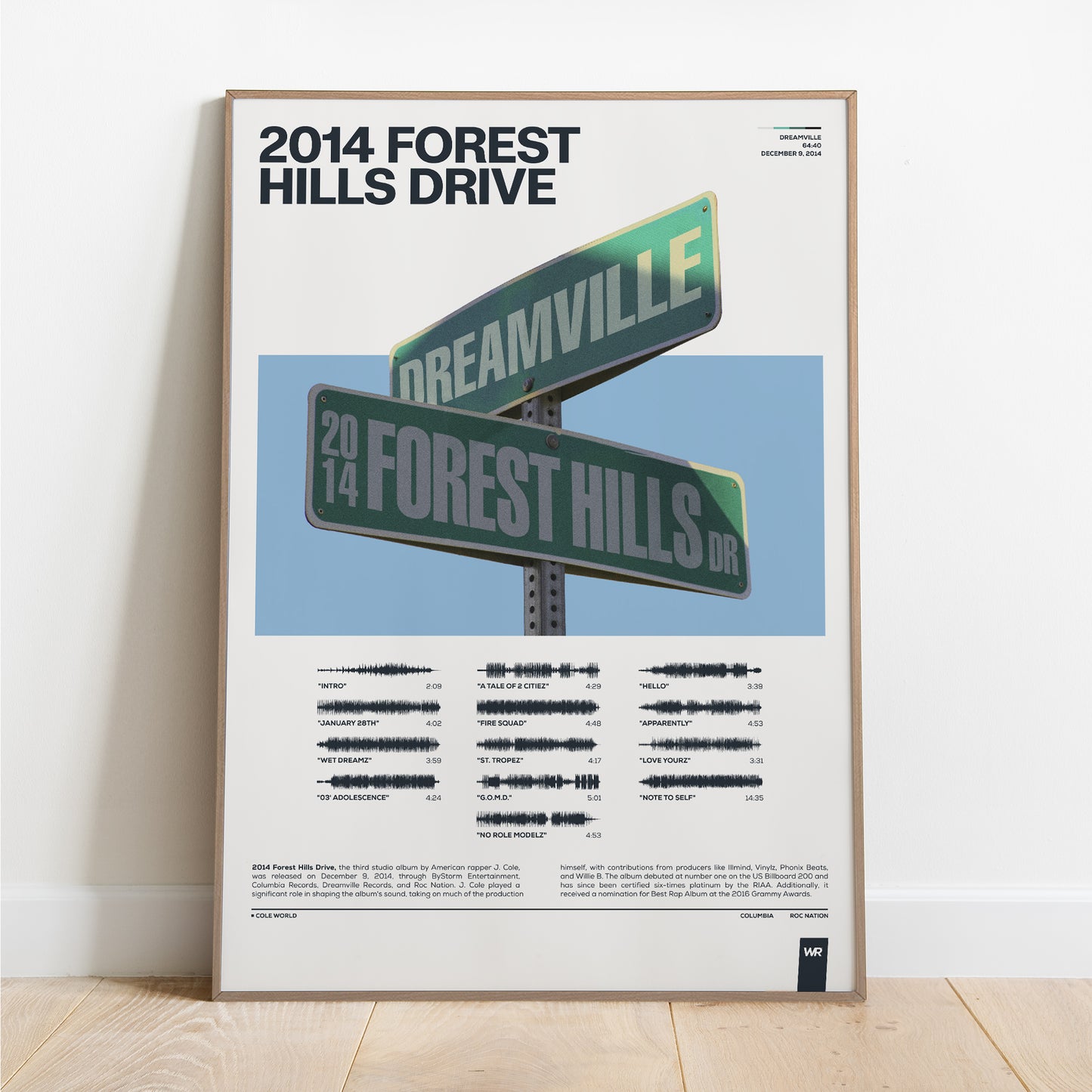 2014 Forest Hills Drive J Cole Soundwave Art Poster - Forest Hills Blue poster natural frame