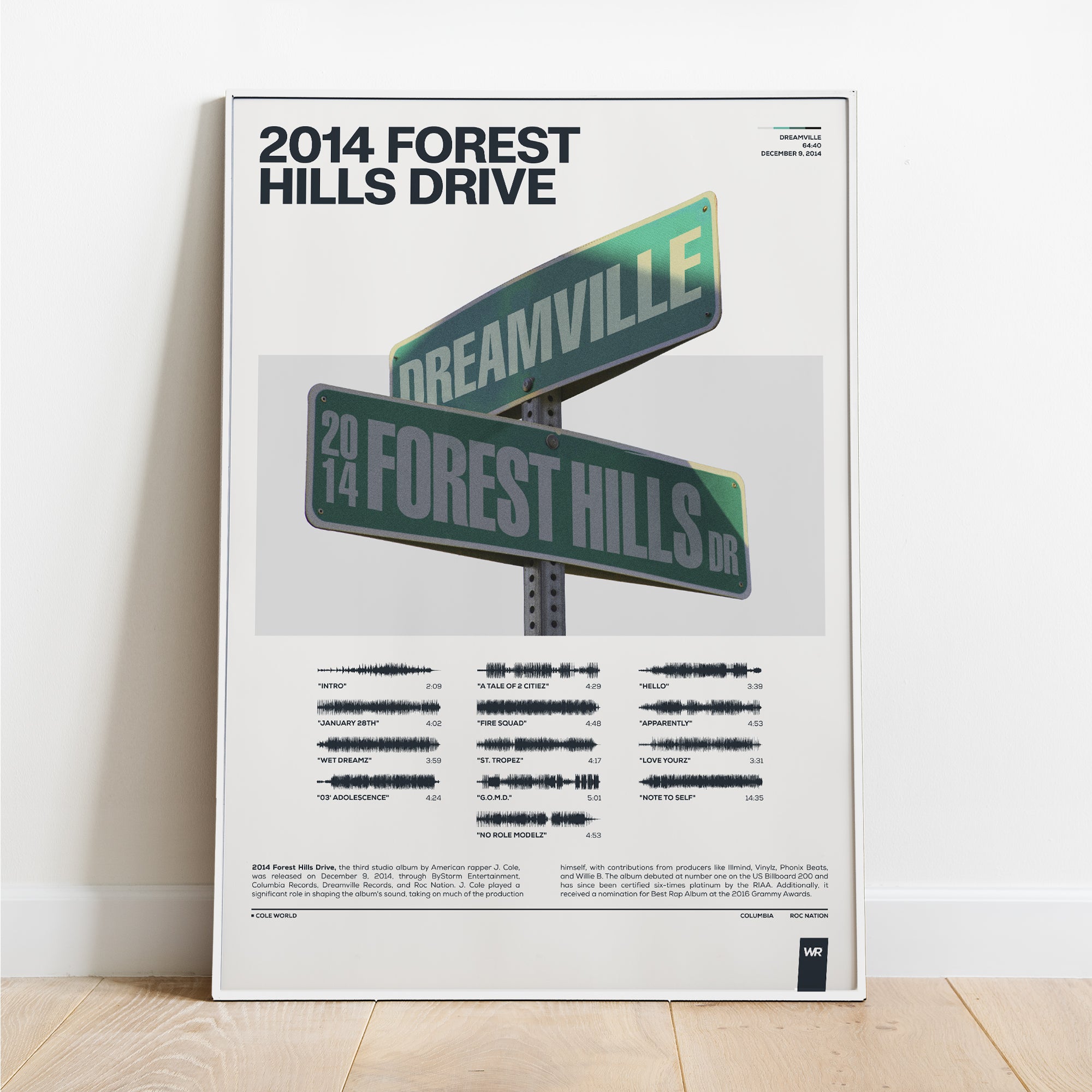 2014 Forest Hills Drive J Cole Soundwave Art - Gray poster white frame
