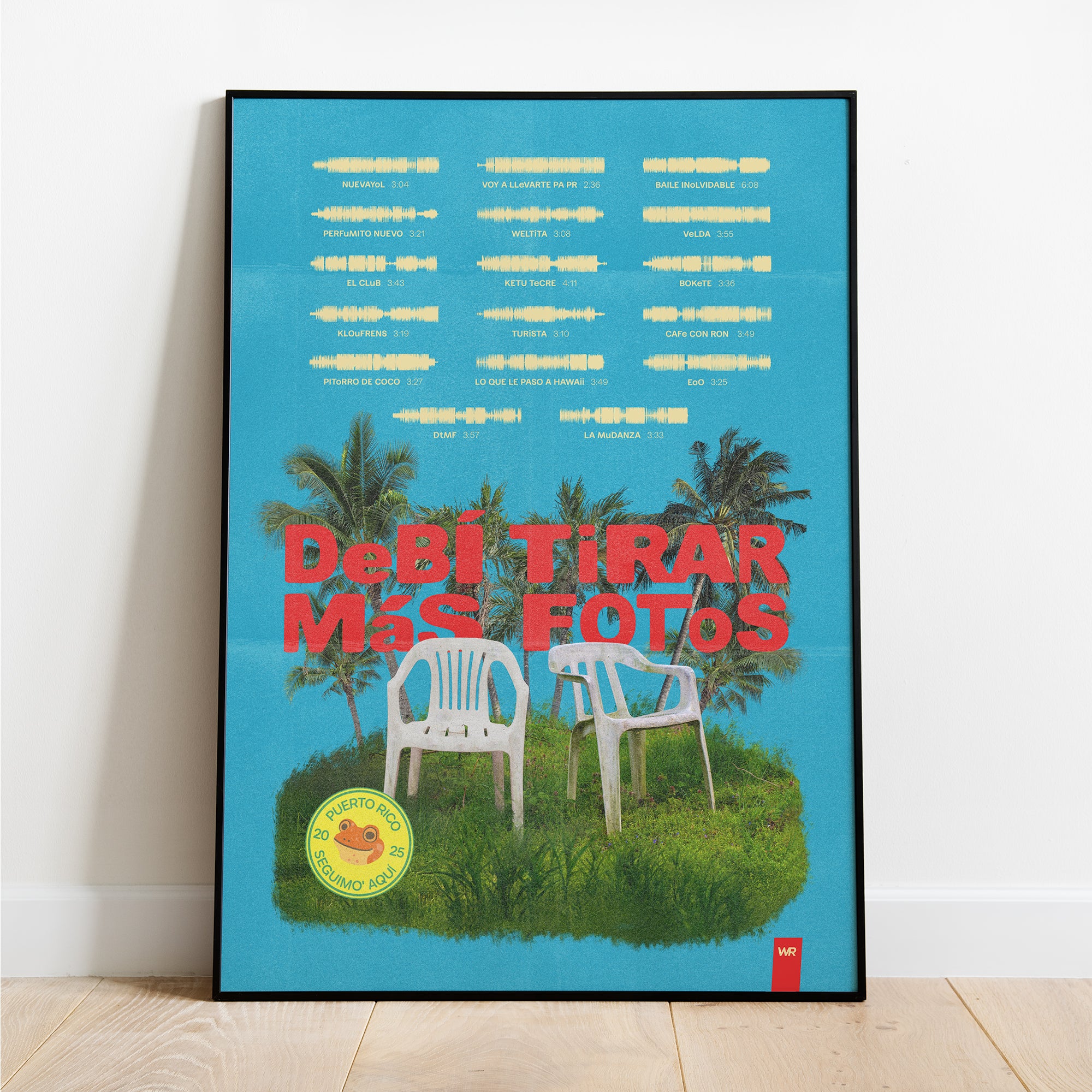 Debi Tirar Mas Fotos Poster Soundwaves Bad Bunny - Azul Blue with Black Frame