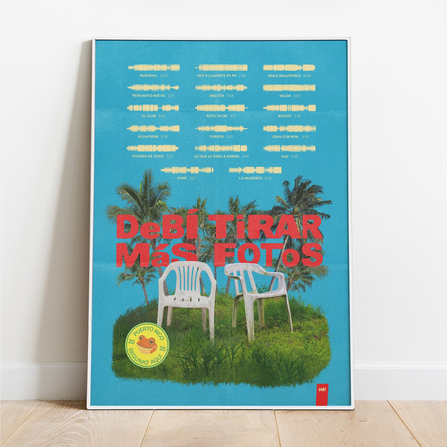 Debi Tirar Mas Fotos Poster Soundwaves Bad Bunny - Azul Blue with White Frame