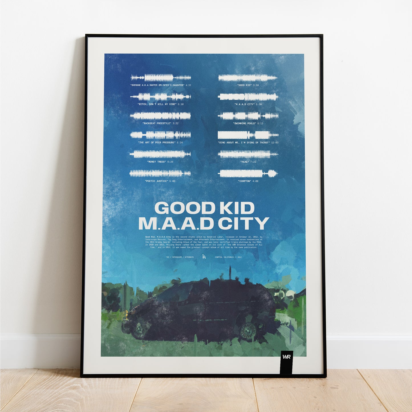 Good Kid MAAD City Kendrick Lamar Soundwave Poster art print - black frame